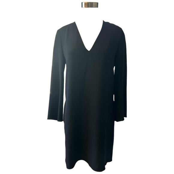 EUC Theory Ulyssa Admiral Bell Sleeve Crepe Dress W/ Pockets Black Size Medium - Picture 7 of 16